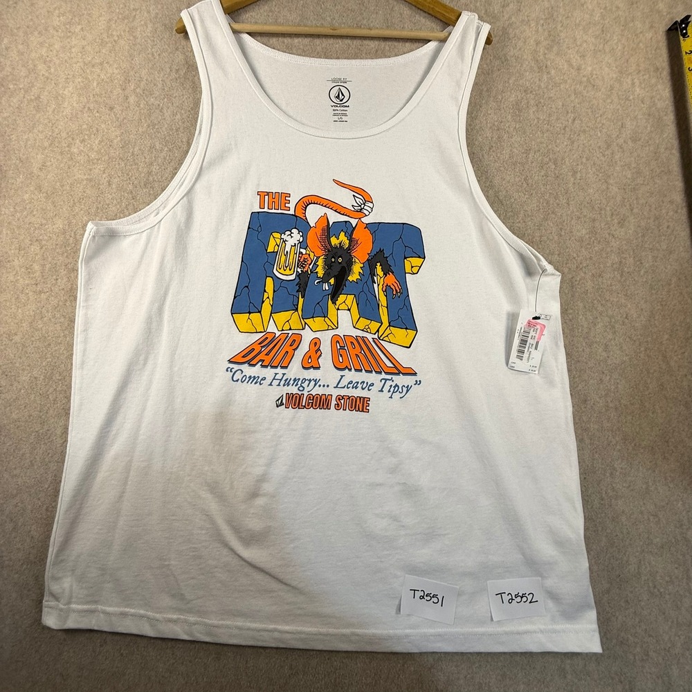 NWT Volcom Stone The Rat Bar & Grill Graphic Tank Top White Mens Large